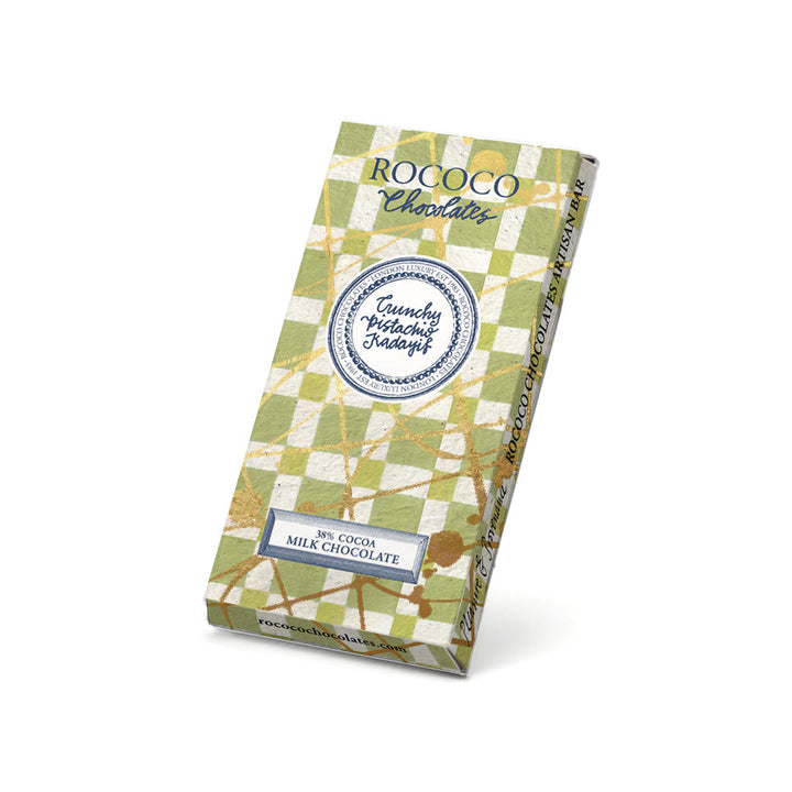 Rococo Chocolatier chocolate dubai bar packaging on a white background