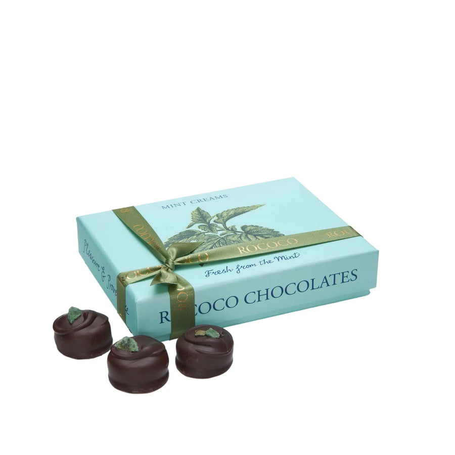 Rococo Chocolates Mint Creams. Perfect after dinner chocolates. Dark Chocolate Mint Creams. Gift Wrapped, and ready for gifting. Perfect gift for Mother's Day, Father's Day and Birthdays.