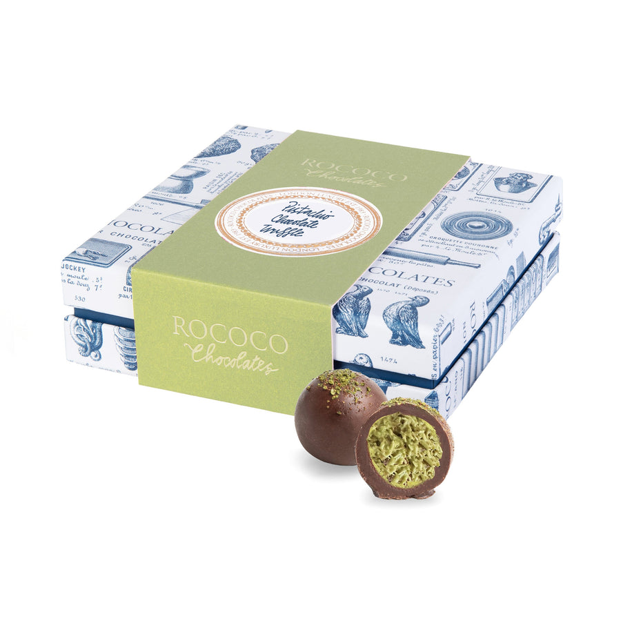 Box of Truffles with a decorative label on a white background